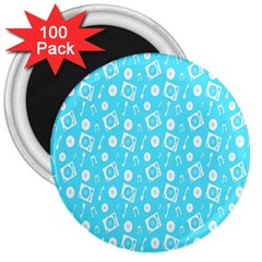 Record Blue Dj Music Note Club 3  Magnets (100 Pack) by Mariart