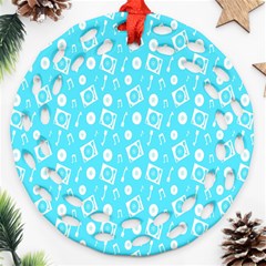 Record Blue Dj Music Note Club Ornament (round Filigree) by Mariart