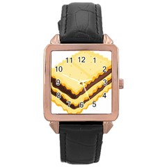 Sandwich Biscuit Chocolate Bread Rose Gold Leather Watch  by Mariart