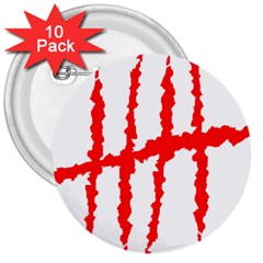 Scratches Claw Red White H 3  Buttons (10 Pack)  by Mariart