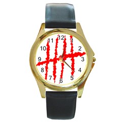 Scratches Claw Red White H Round Gold Metal Watch by Mariart