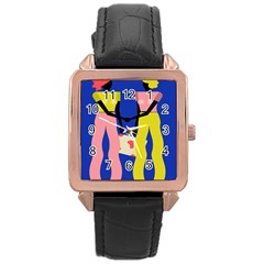 Shake Hands Rose Gold Leather Watch  by Mariart