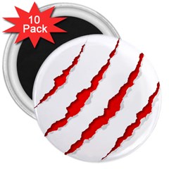 Scratches Claw Red White 3  Magnets (10 Pack)  by Mariart