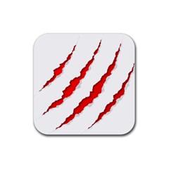 Scratches Claw Red White Rubber Coaster (square) 