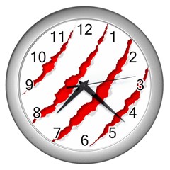 Scratches Claw Red White Wall Clocks (silver)  by Mariart