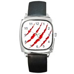 Scratches Claw Red White Square Metal Watch Front