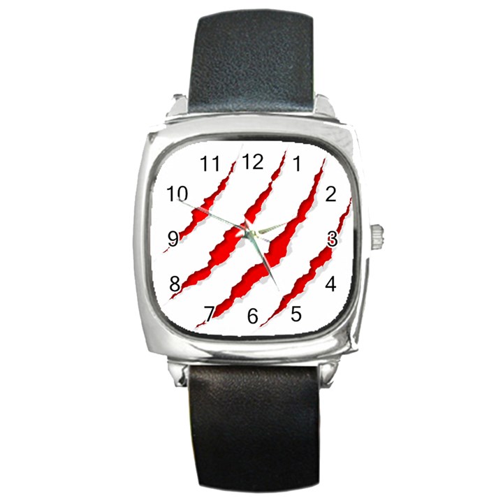 Scratches Claw Red White Square Metal Watch