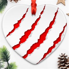 Scratches Claw Red White Heart Ornament (two Sides) by Mariart