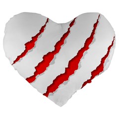 Scratches Claw Red White Large 19  Premium Flano Heart Shape Cushions by Mariart