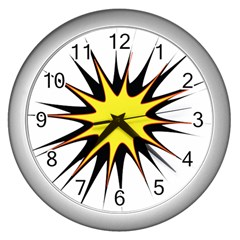 Spot Star Yellow Black White Wall Clocks (silver)  by Mariart