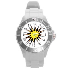 Spot Star Yellow Black White Round Plastic Sport Watch (l) by Mariart