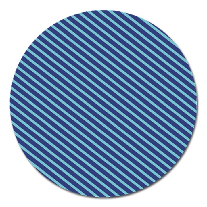 Striped  Line Blue Magnet 5  (Round)