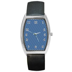 Striped  Line Blue Barrel Style Metal Watch by Mariart