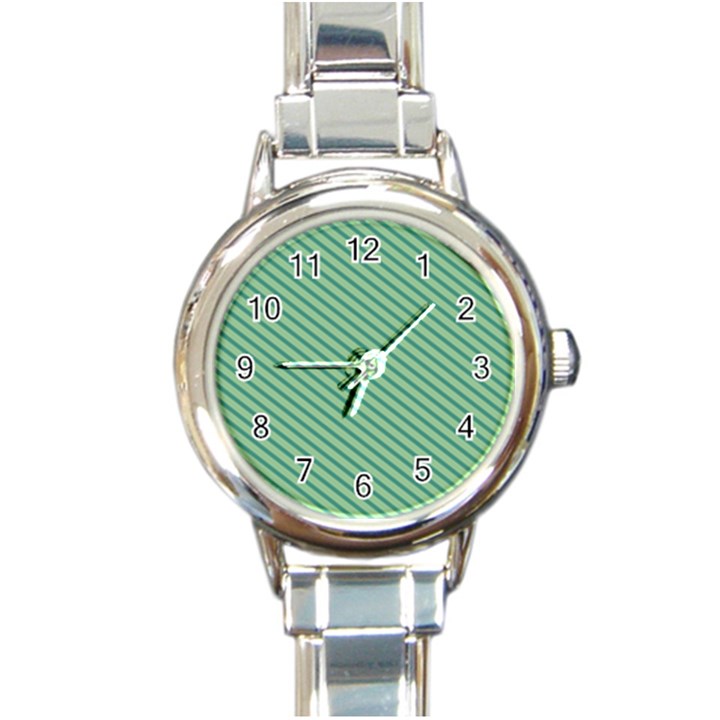 Striped Green Round Italian Charm Watch