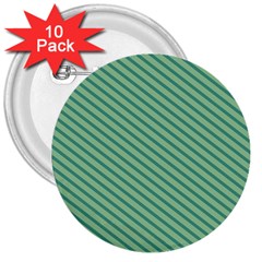 Striped Green 3  Buttons (10 Pack)  by Mariart