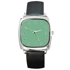 Striped Green Square Metal Watch by Mariart