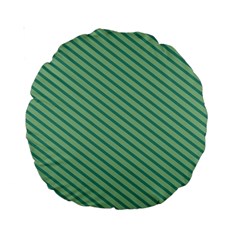 Striped Green Standard 15  Premium Round Cushions by Mariart