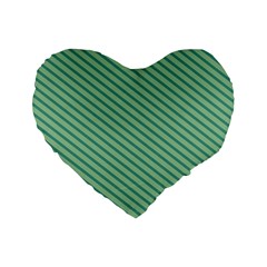 Striped Green Standard 16  Premium Flano Heart Shape Cushions by Mariart