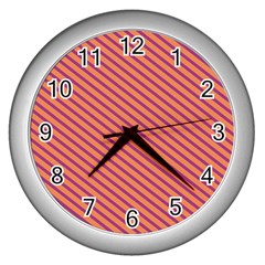 Striped Purple Orange Wall Clocks (silver)  by Mariart