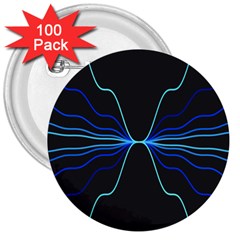 Sine Squared Line Blue Black Light 3  Buttons (100 Pack)  by Mariart