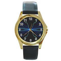 Sine Squared Line Blue Black Light Round Gold Metal Watch by Mariart