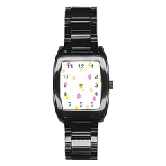 Stone Diamond Yellow Pink Brown Stainless Steel Barrel Watch by Mariart