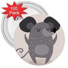 Tooth Bigstock Cute Cartoon Mouse Grey Animals Pest 3  Buttons (100 Pack)  by Mariart