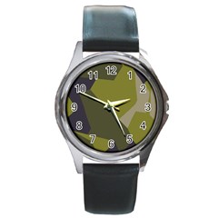 Unifom Camuflage Green Frey Purple Falg Round Metal Watch