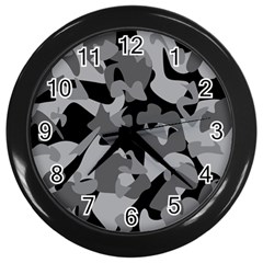 Urban Initial Camouflage Grey Black Wall Clocks (black) by Mariart