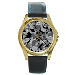 Urban Initial Camouflage Grey Black Round Gold Metal Watch by Mariart