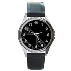 Triangle Black White Chevron Round Metal Watch