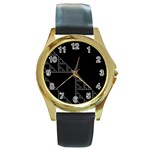 Triangle Black White Chevron Round Gold Metal Watch Front