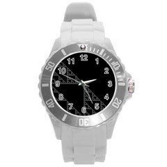 Triangle Black White Chevron Round Plastic Sport Watch (L)