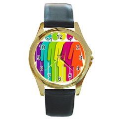 Trans Gender Purple Green Blue Yellow Red Orange Color Rainbow Sign Round Gold Metal Watch by Mariart