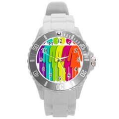 Trans Gender Purple Green Blue Yellow Red Orange Color Rainbow Sign Round Plastic Sport Watch (l) by Mariart