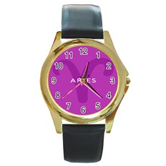 Zodiac Aries Round Gold Metal Watch