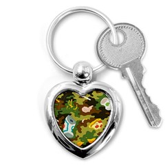 Urban Camo Green Brown Grey Pizza Strom Key Chains (heart)  by Mariart