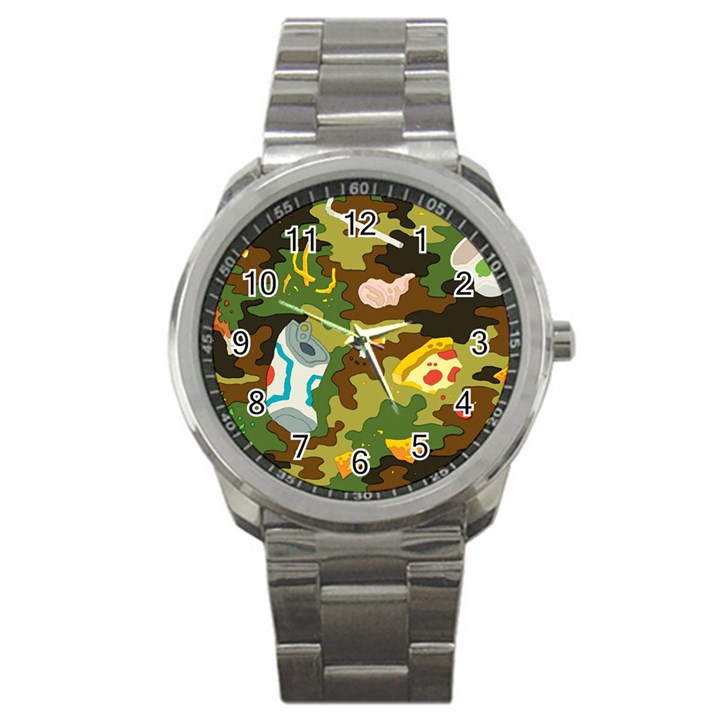 Urban Camo Green Brown Grey Pizza Strom Sport Metal Watch