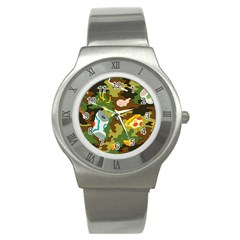 Urban Camo Green Brown Grey Pizza Strom Stainless Steel Watch by Mariart