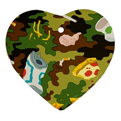 Urban Camo Green Brown Grey Pizza Strom Heart Ornament (two Sides) by Mariart