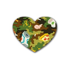 Urban Camo Green Brown Grey Pizza Strom Rubber Coaster (heart)  by Mariart