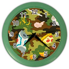 Urban Camo Green Brown Grey Pizza Strom Color Wall Clocks by Mariart