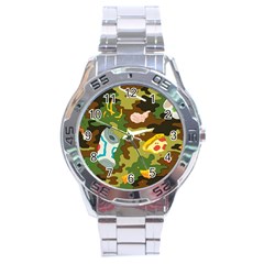 Urban Camo Green Brown Grey Pizza Strom Stainless Steel Analogue Watch by Mariart