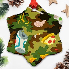 Urban Camo Green Brown Grey Pizza Strom Snowflake Ornament (two Sides) by Mariart