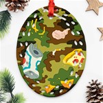 Urban Camo Green Brown Grey Pizza Strom Oval Filigree Ornament (Two Sides) Front