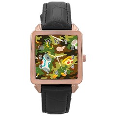 Urban Camo Green Brown Grey Pizza Strom Rose Gold Leather Watch  by Mariart