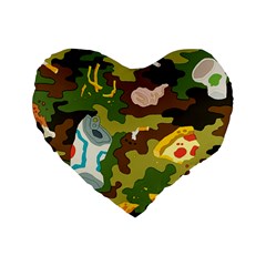 Urban Camo Green Brown Grey Pizza Strom Standard 16  Premium Flano Heart Shape Cushions by Mariart