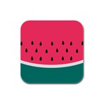 Watermelon Red Green White Black Fruit Rubber Square Coaster (4 pack)  Front