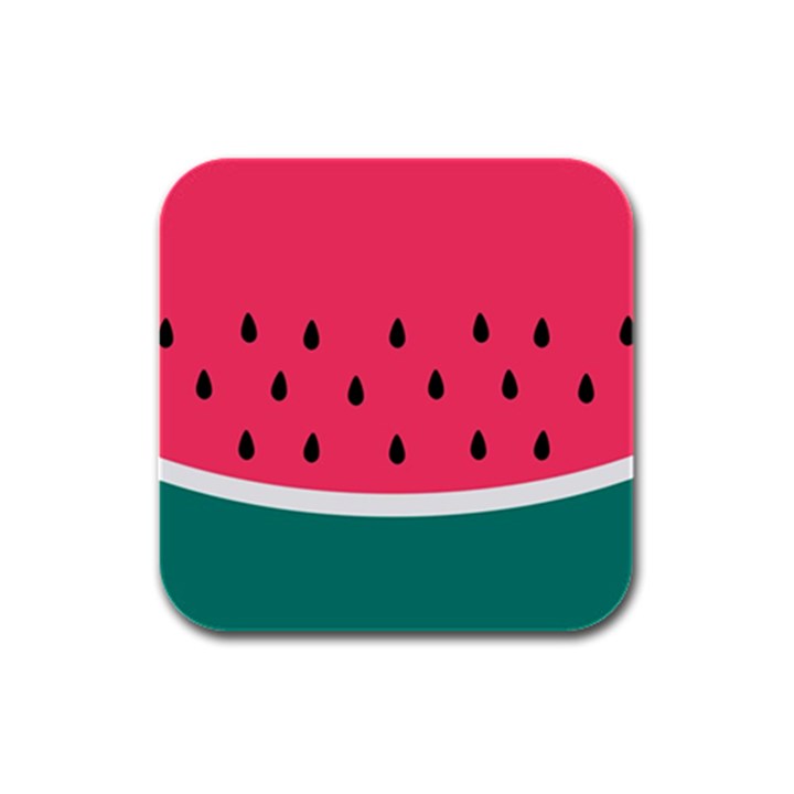 Watermelon Red Green White Black Fruit Rubber Square Coaster (4 pack) 