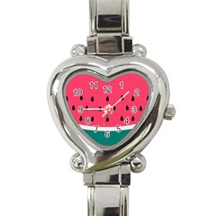 Watermelon Red Green White Black Fruit Heart Italian Charm Watch by Mariart